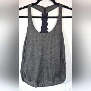 Lululemon 105 F  Laser Cut Razorback Singlet Tank Heathered Black/Gray Striped.